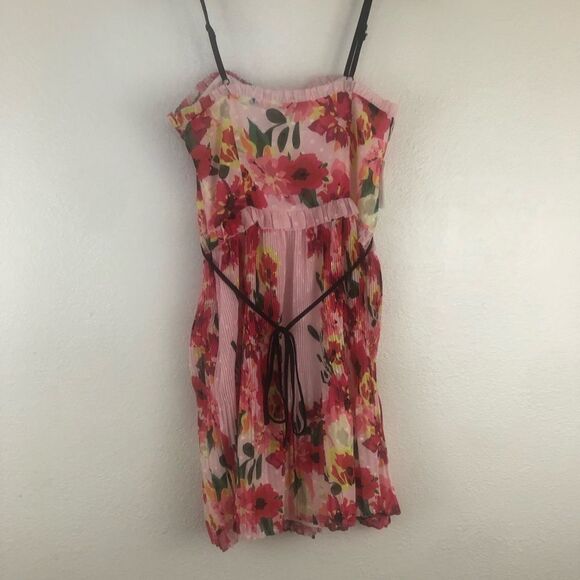 Foxiedox spaghetti strap floral pleaded belted pink dress size S - Picture 7 of 9